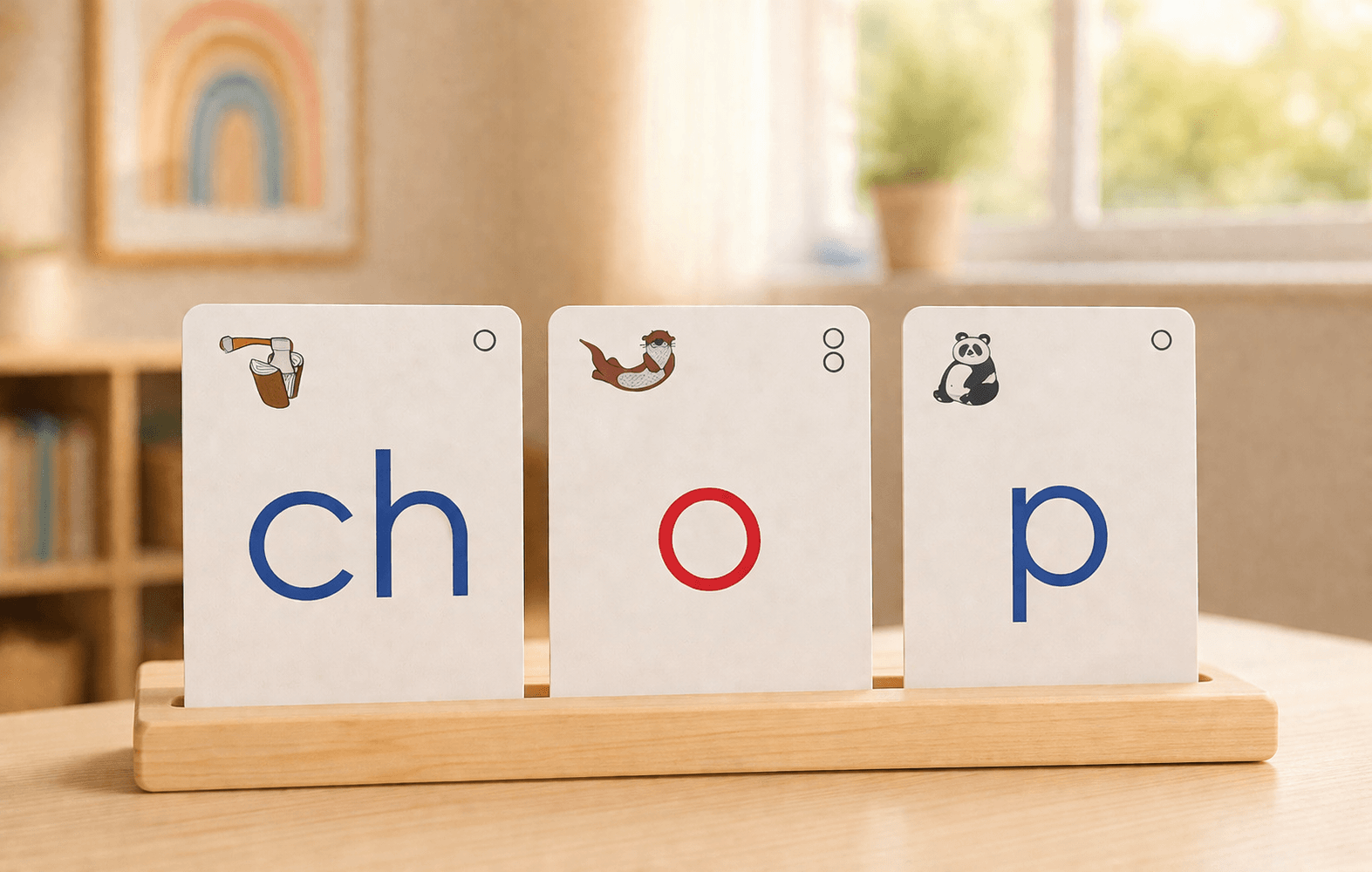 Phonics cards showing letter sounds