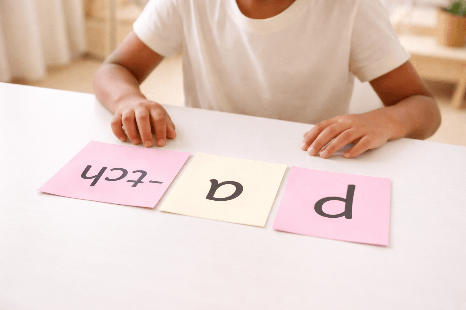 Child working with letter cards during tutoring